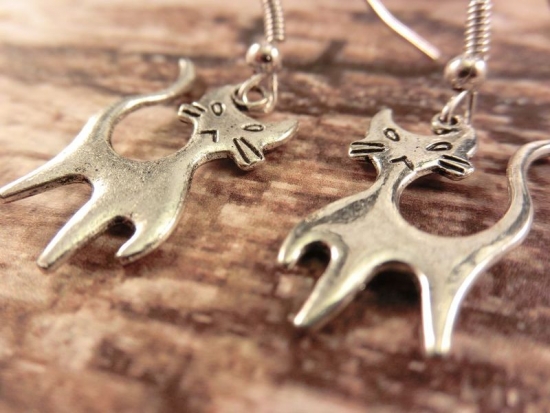 Preview: Katzen Ohrringe Vintage Optik Cat Mietze